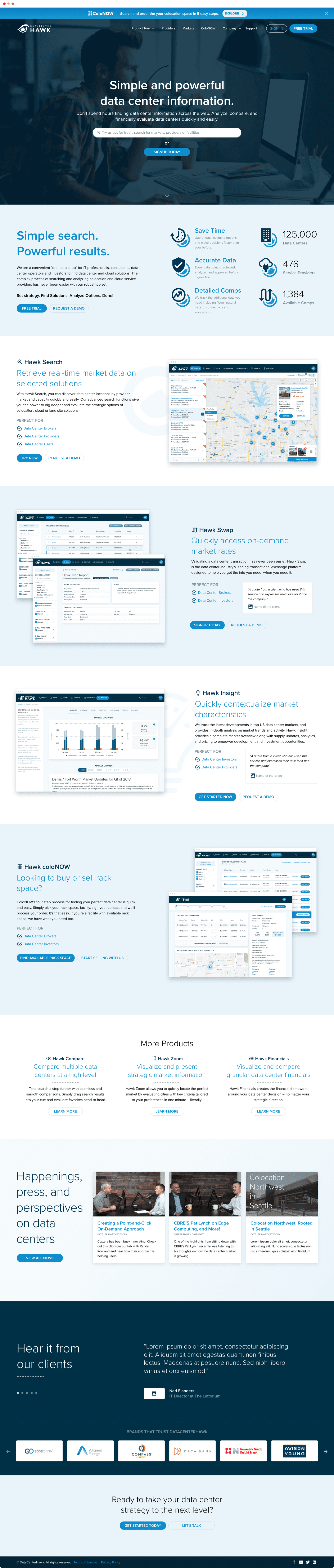 Full datacenterHawk homepage layout